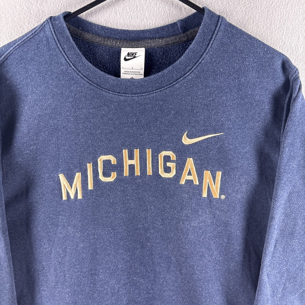 Nike Michigan Wolverines LG Spellout Crewneck Sweatshirt Pullover Brushed Knit